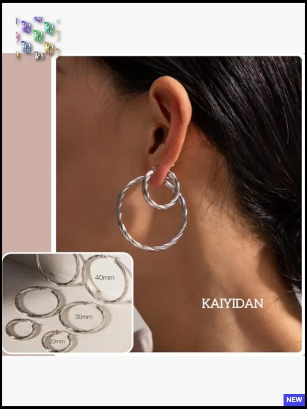 2 Pair Hoop Earrings Set Gold Silver Chunky Huggie Twisted Geometric Fashion